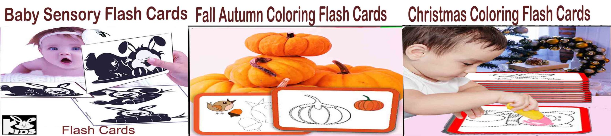 High contrast  black and white flash cards, fall autumn coloring flash cards, Christmas coloring flash cards , cursive handwriting
