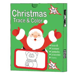 Christmas Coloring Pages Flash Cards, trace and color, kids bunny