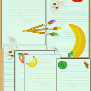 6x printable lined paper with fruits pictures.worksheets