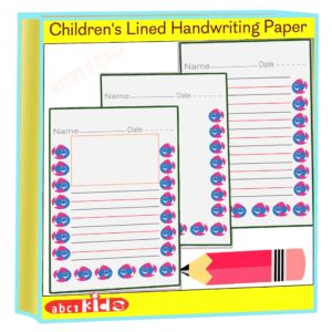 Children’s lined handwriting paper with fish border
