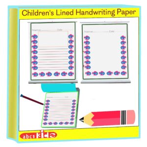Children's lined handwriting paper, writing paper with picture box, writing paper with borders, abc1kids