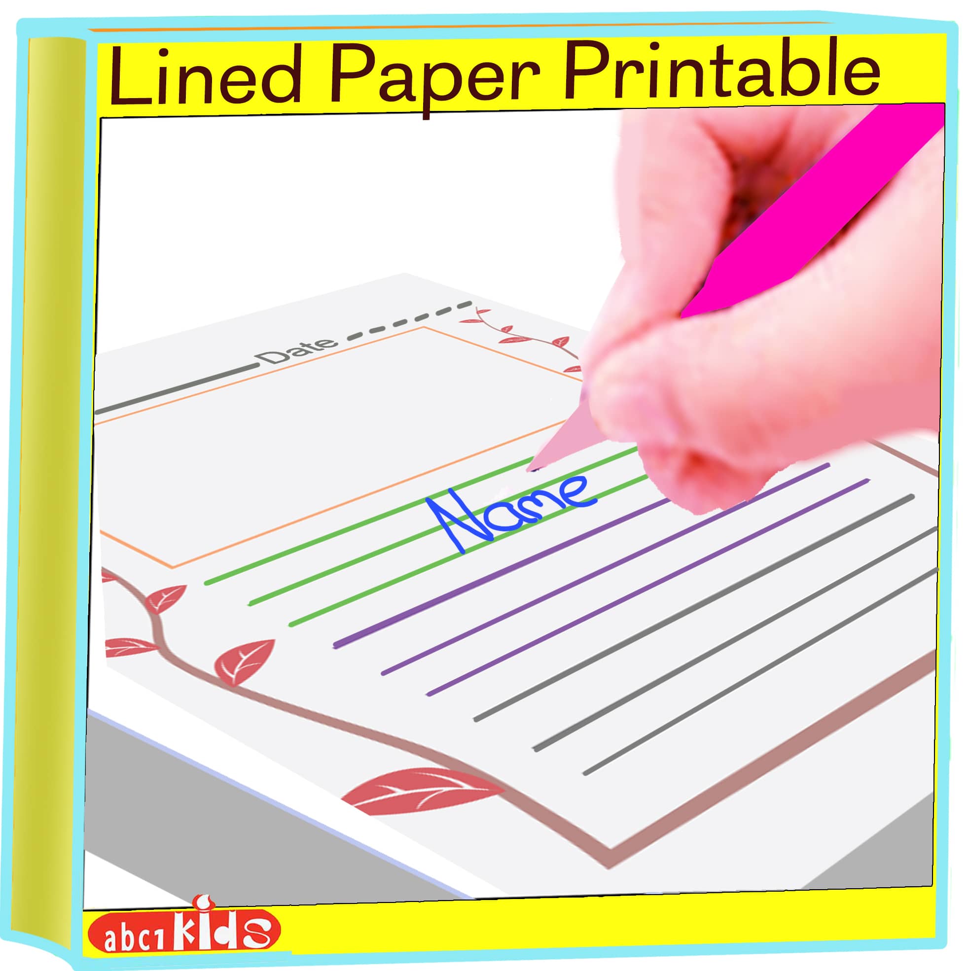 lined paper printable with flower border , kindergarten writing paper, kids bunny